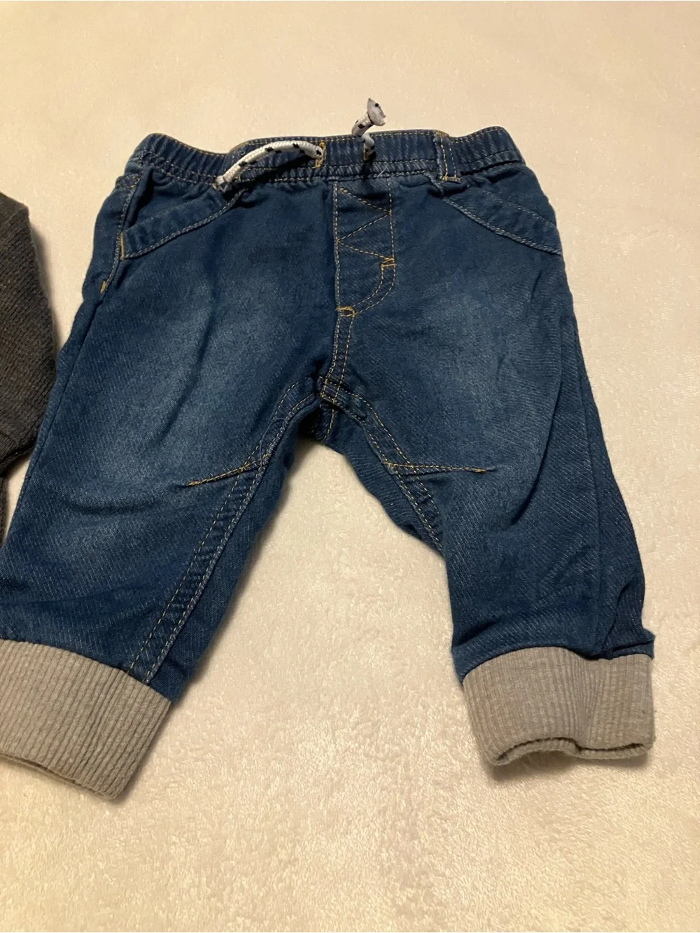 Cat & Jack Charcoal Henley Bodysuit with Blue Denim Pants